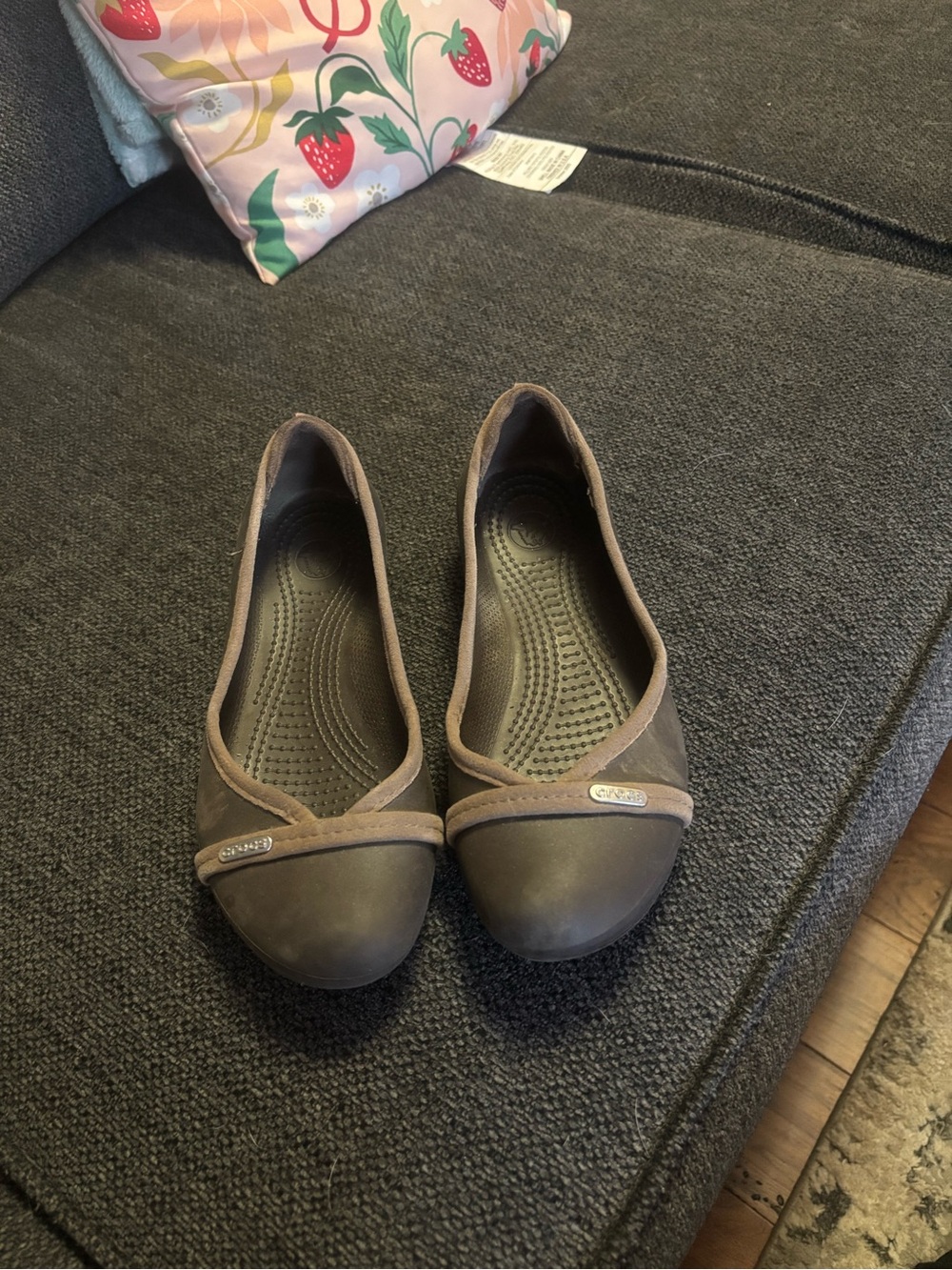 Women’s Brown Ballet Flats with Tan Trim by Crocs Size 7